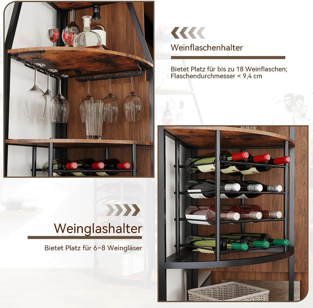 5-stöckiges Eck-Weinregal, stehend Barschrank mit Glashalter and Weinaufbewahrung, industrielles Win