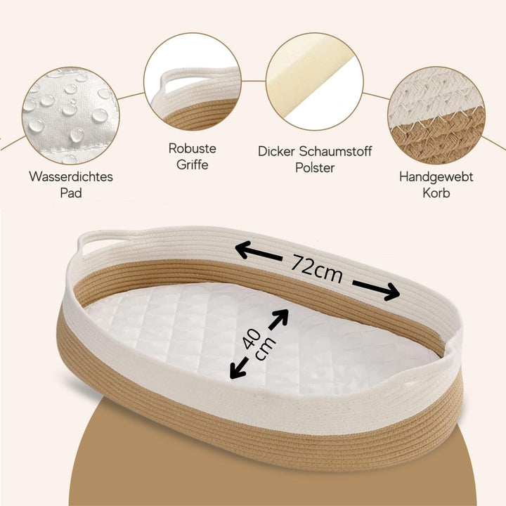 Baby Wonders® Babynest Mit Tragegriff, Baby Korb, Baby Erstausstattung Neugeborene, Wickeltisch Klap