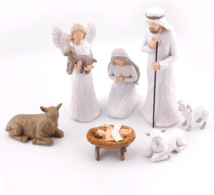 CHUANGLI Krippenfiguren Set, Handbemalte Krippenfiguren, 7 Krippe Handbemalte Harzfiguren, JesusBaby