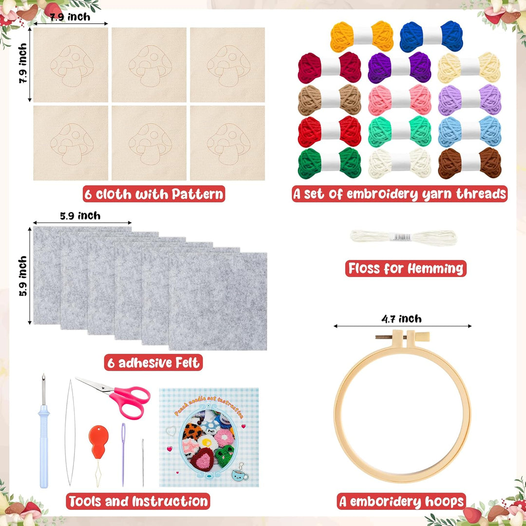 WATINC Craft Punch Needle Untersetzer Kit mit Pilzmuster DIY Bastelpackung Punch Needle Set Stickere