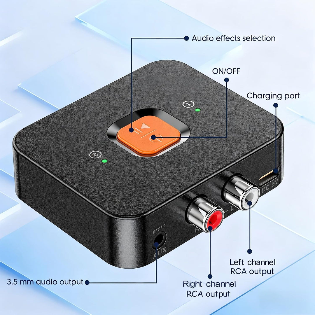 Bluetooth 6.0 Audio Empfänger mit AUX/RCA 3.5mm | Bluetooth Audio Adapter, Duale Verbindung für 2 Ge