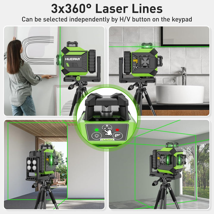 Huepar 360 Kreuzlinienlaser mit 12 Linien Selbst-Nivellierung-Kreuzlinienlaser Nivelliergerät mit 3D