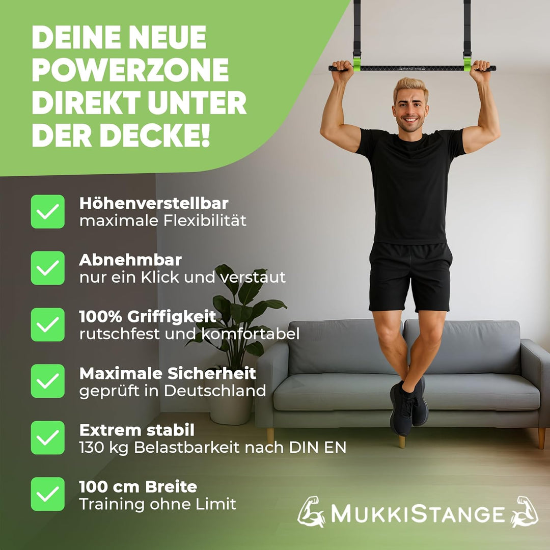 Klimmzugstange Decke, abnehmbar, höhenverstellbar, griffig, platzsparend, verstaubar, zum Aufhängen,