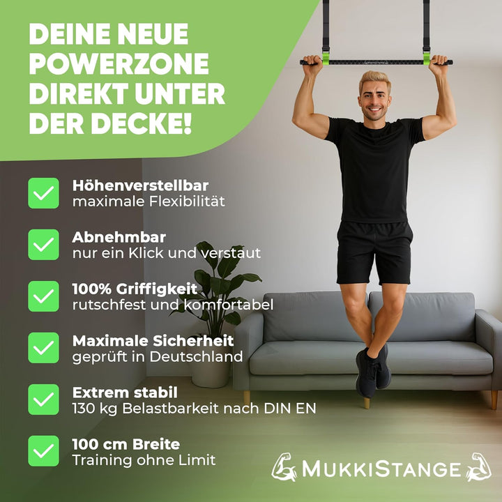 Klimmzugstange Decke, abnehmbar, höhenverstellbar, griffig, platzsparend, verstaubar, zum Aufhängen,