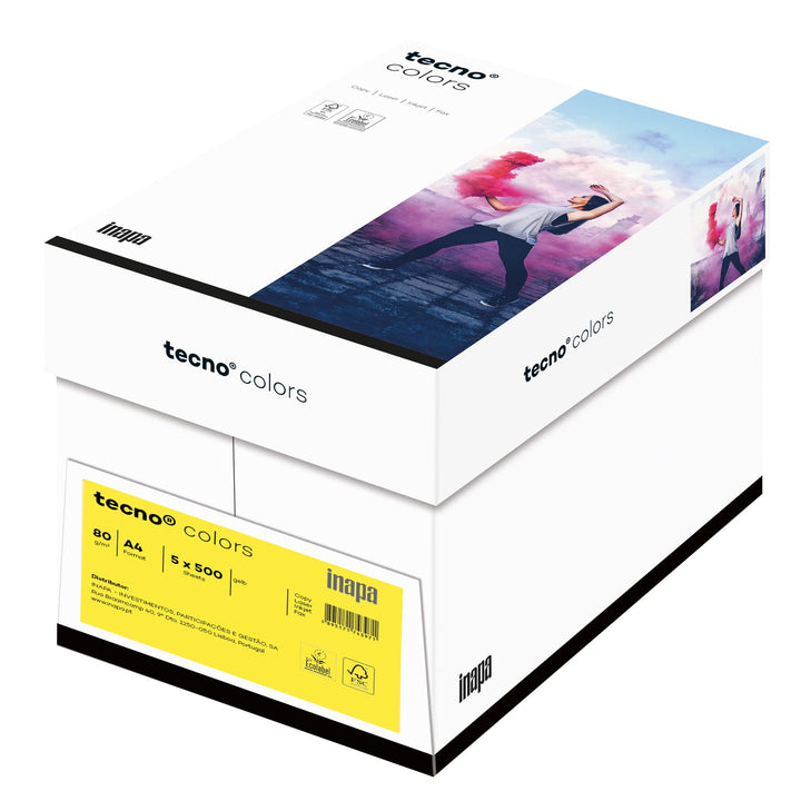 Inapa farbiges Druckerpapier, buntes Papier tecno Colors: 80 g/m², A4, 2.500 Blatt (5x500), gelb
