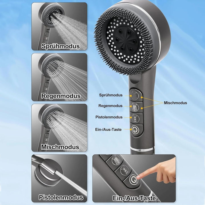 Duschkopf mit Schlauch und Halterung, Hochdruck Handbrause mit Filter gegen Kalk, Wassersparende Dus