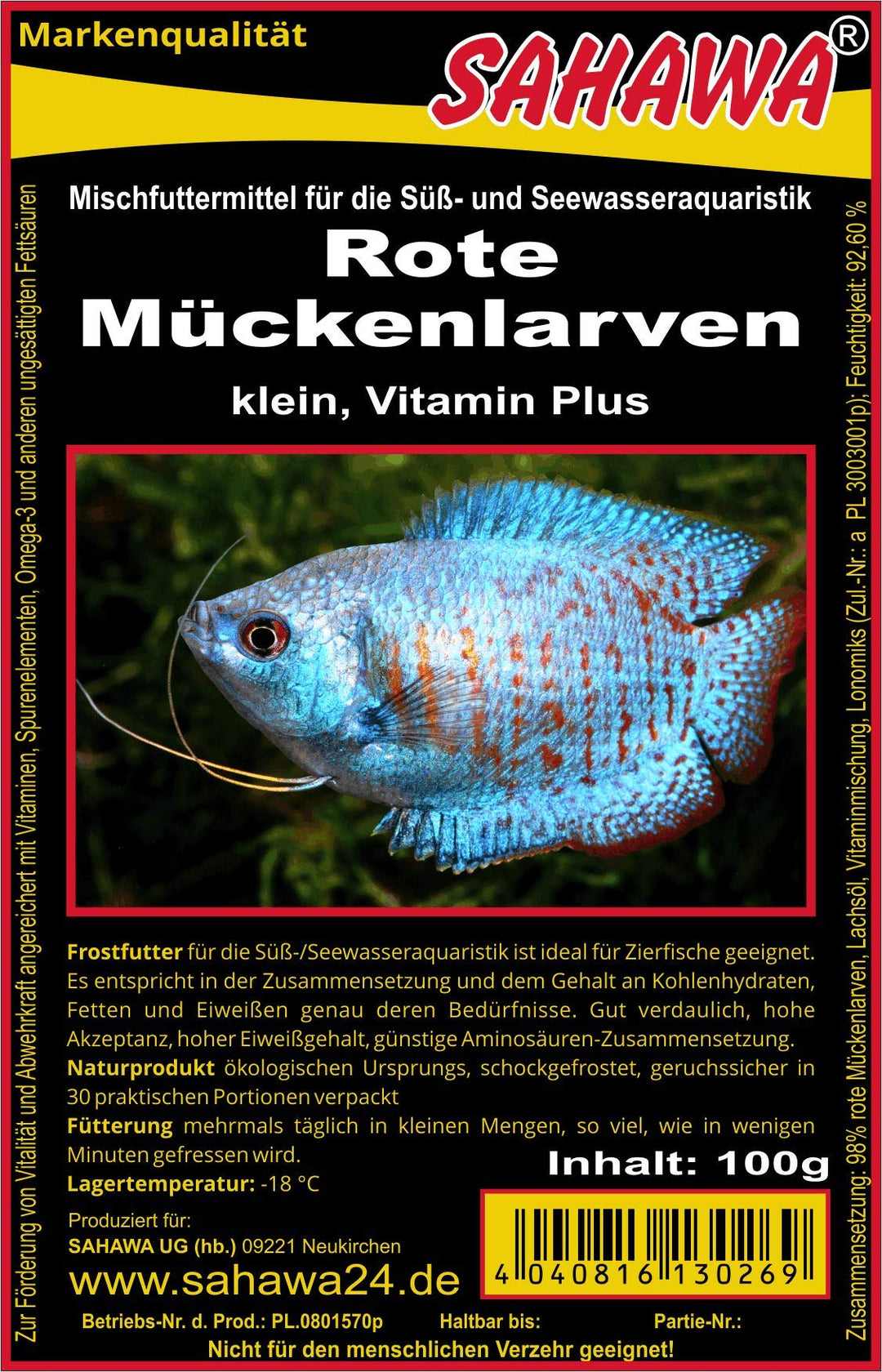 Fischfutter Frostfutter Rote Mückenlarven 10x100g = 1kg = 1Pack