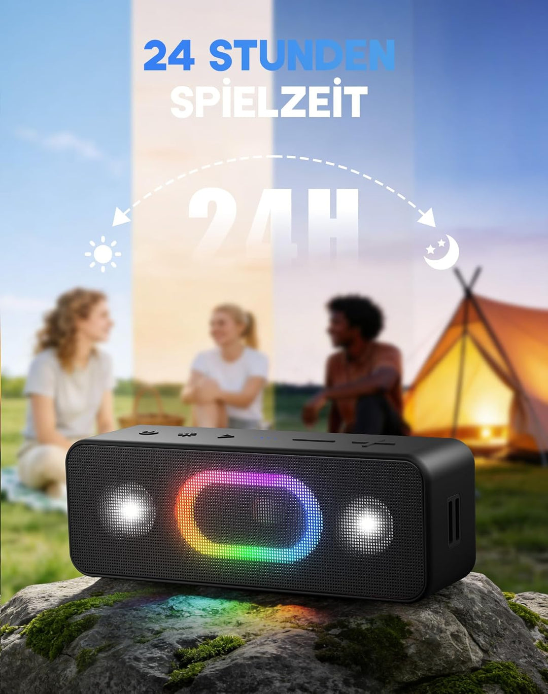OHAYO tragbarer Bluetooth-Lautsprecher: 24 Stunden Spielzeit, IPX6 wasserdicht, 24 W Stereoklang, 5