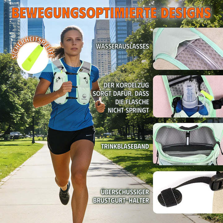 Laufweste Damen mit 2L TPU Trinkblase/500ml Trinkflasche, Leichter Trinkrucksack Laufen Herren 6L, R