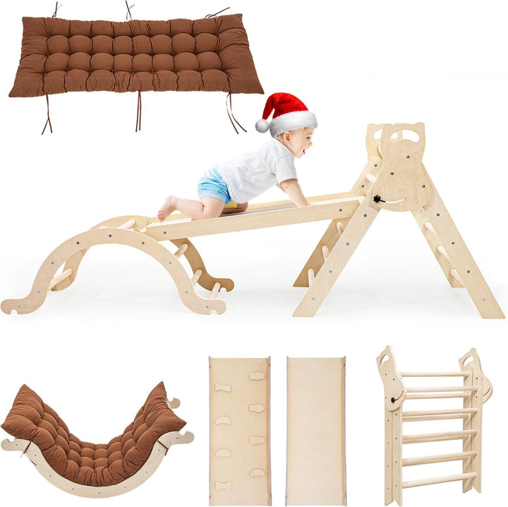 Klettergerüst Indoor Spielzeug ab 1.5 2 3+ Jahr, Montessori Indoor Spielplatz 5 in 1 Kletterdreieck