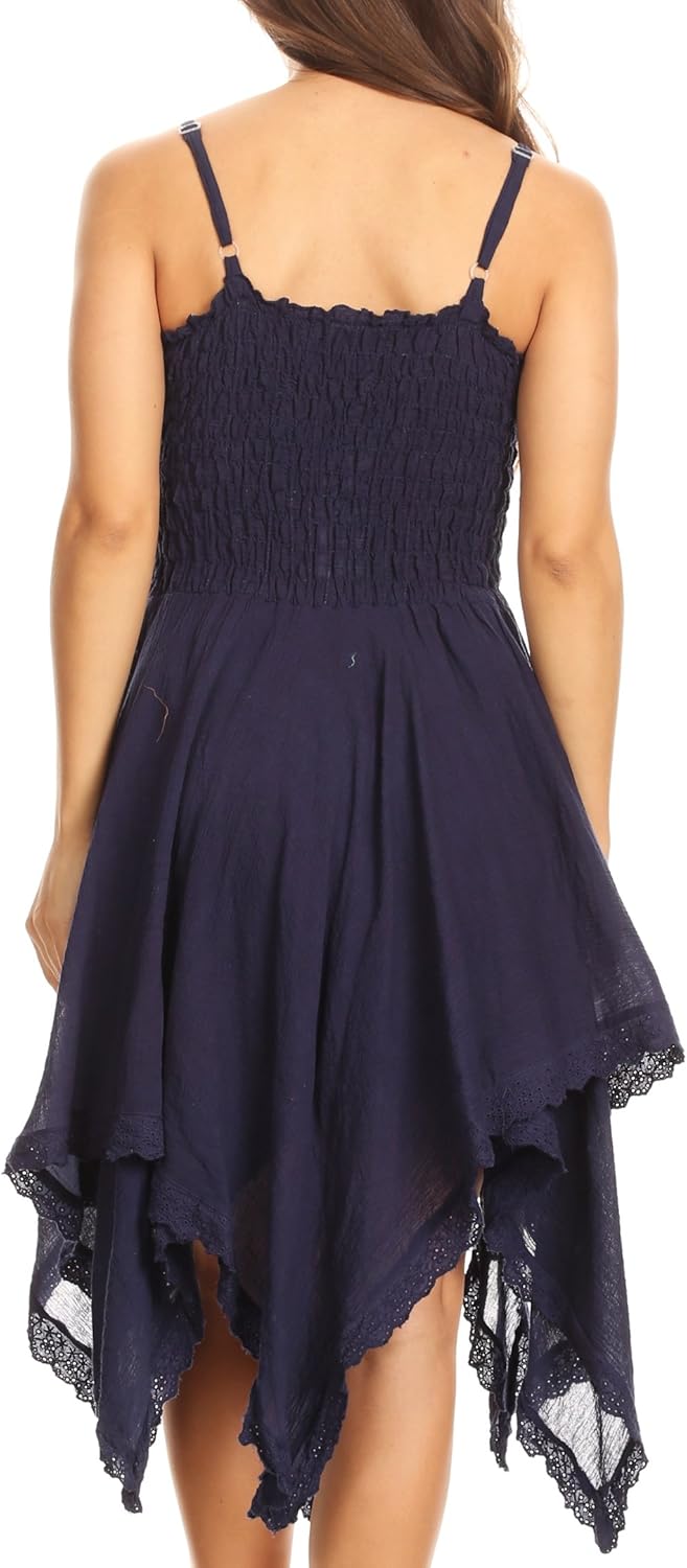 Sakkas Zendaya Stonewashed Rayon Embroiderot Floral Vine Ärmelless V-Neck Kleid XL-XXL Grosse Grösse