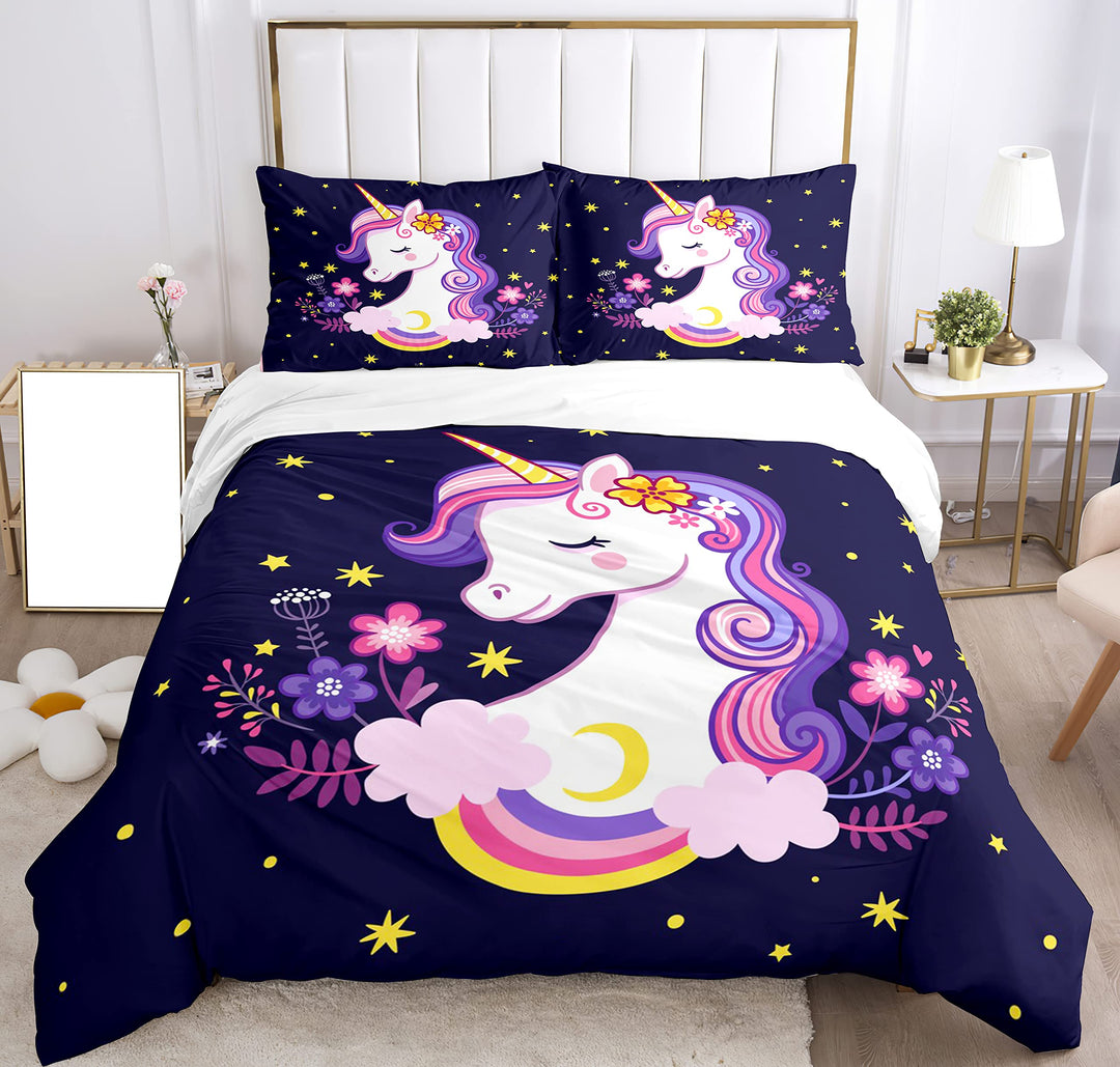 Bettwäsche-Set für Einhorn 3D-Druck, Kinder Bettwäsche Set Tier Einhorn Motiv Mikrofaser Bettbezug S