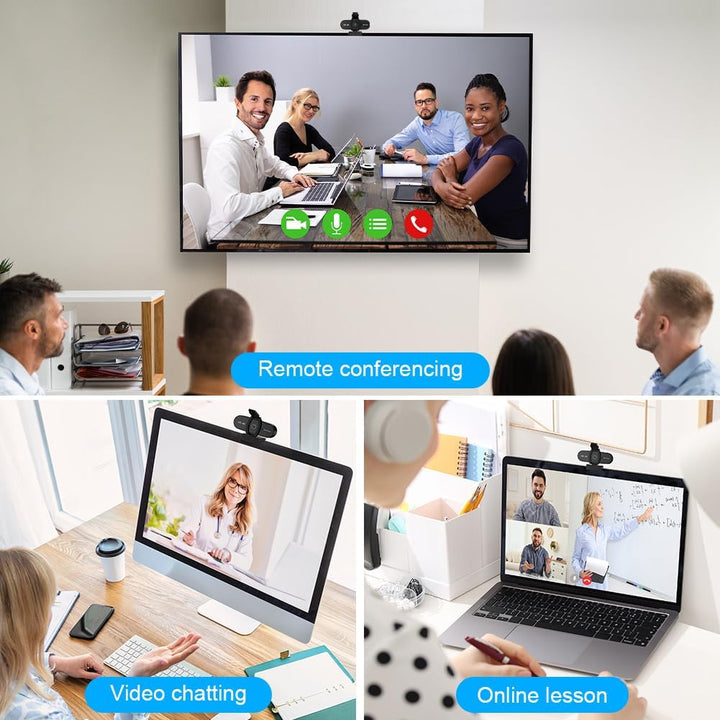 OFFCUP Full HD Webcam, 4K Webcam mit Mics Geräuschunterdrückung, USB Webcam Autofokus Streaming Kame