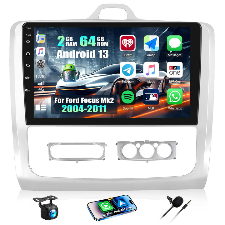 CAMECHO 2+64G 9 Zoll Navi Autoradio für Ford Focus Mk2 2004-2011 Android 13 GPS Bluetooth Radio mit