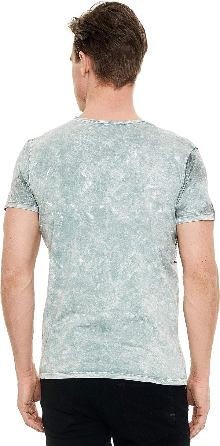 T-Shirt Herren Kurzarm Rundhals Tshirt Printed Shirt Regular Fit Verwaschen Plakativer Druck 232, Fa