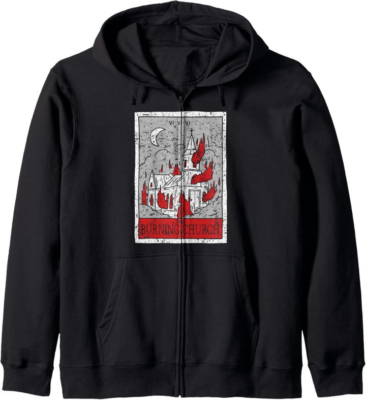 Burning Church Tarot Occult Witch Antichrist Satan Death Kapuzenjacke