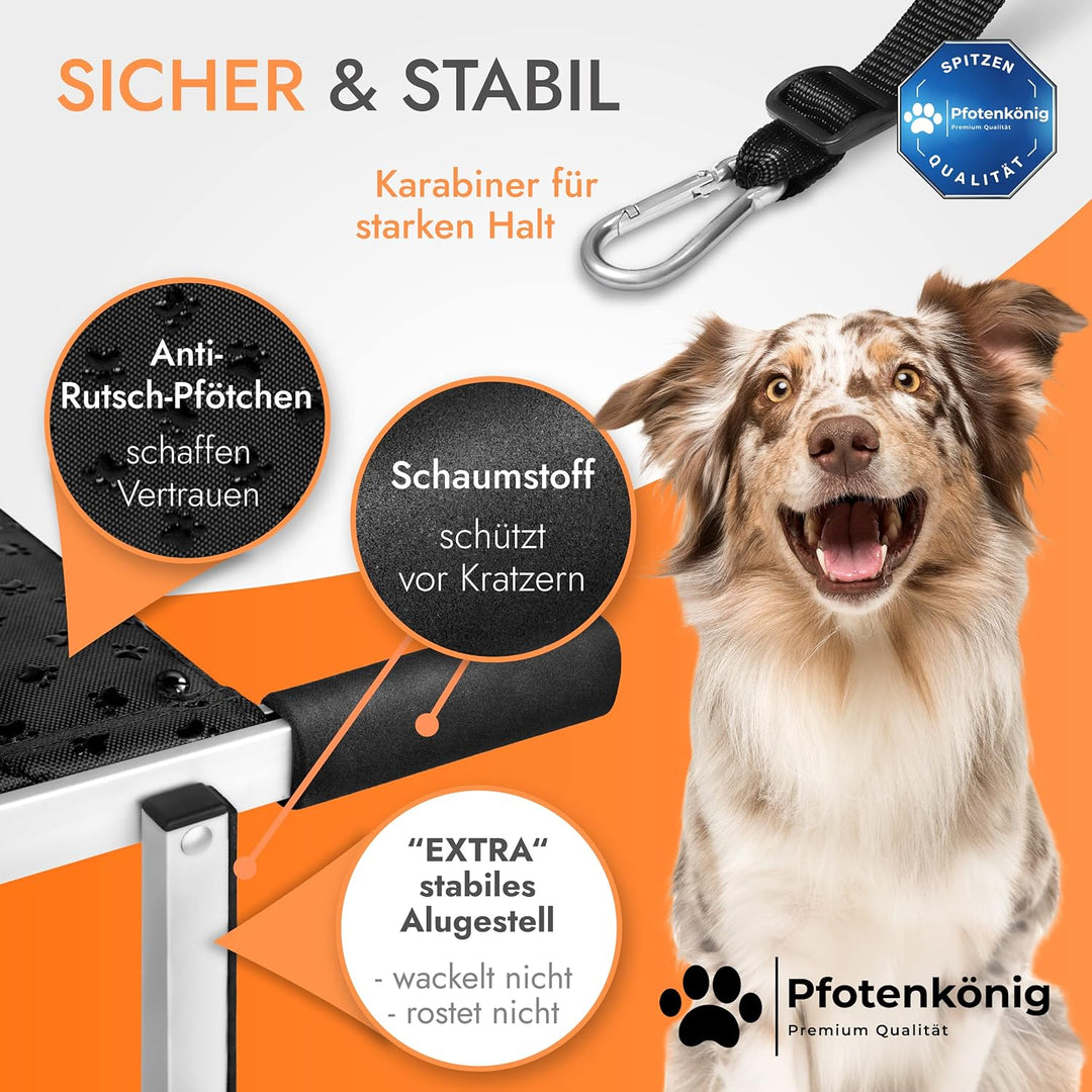 PFOTENKÖNIG® Hundetreppe Auto [bis 70kg] - ultraleichte Premium Hunderampe Auto klappbar - Einstiegs