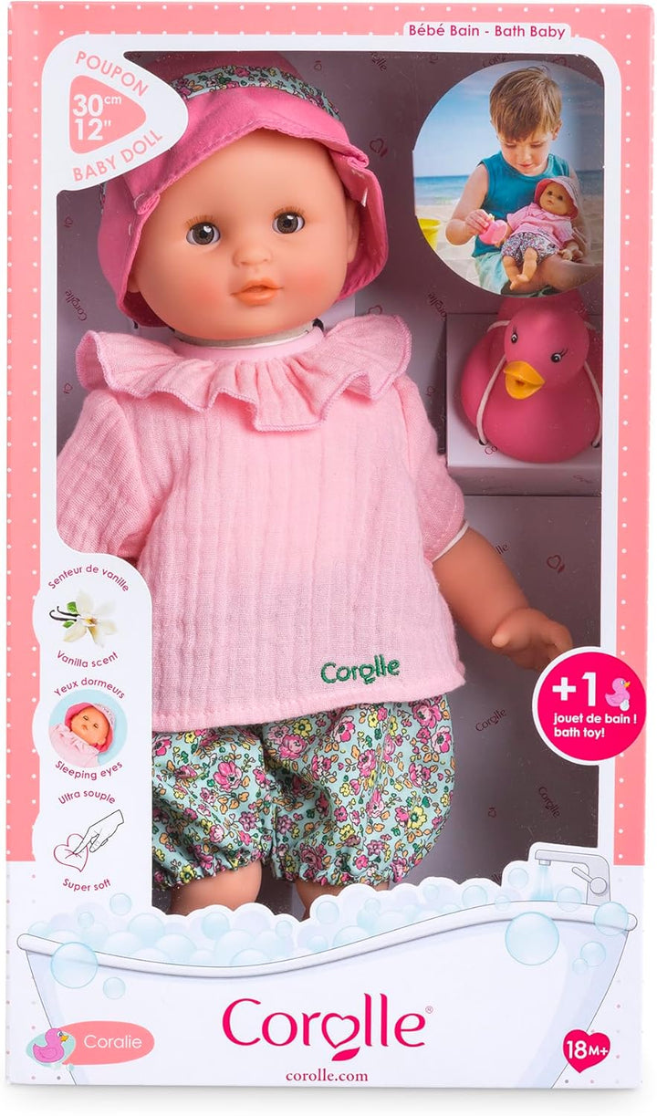 Mon Premier Poupon Badebaby Coralie, Weichkörper-Badepuppe mit Badetier, Schlafaugen, abnehmbare Kle