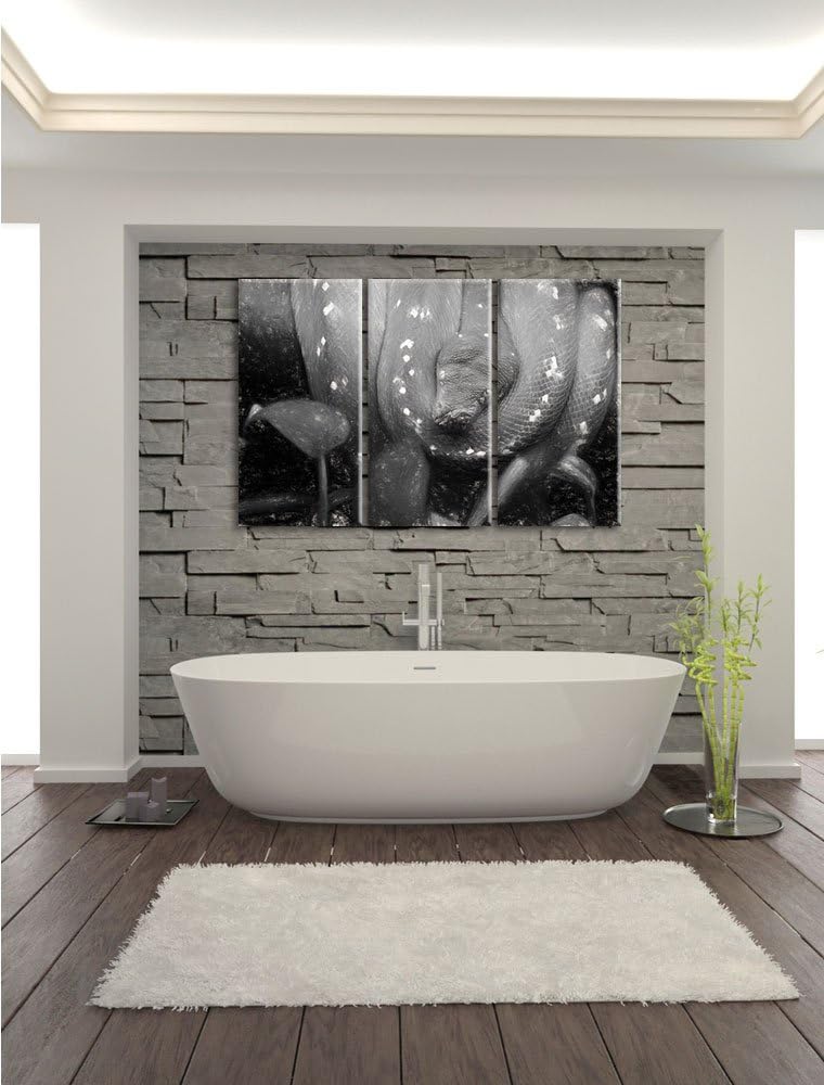 Pixxprint grüne Schlange als Leinwandbild/Grösse: 3 Teilig (120x80) cm/Wandbild/Kunstdruck/fertig be