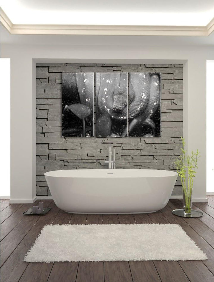 Pixxprint grüne Schlange als Leinwandbild/Grösse: 3 Teilig (120x80) cm/Wandbild/Kunstdruck/fertig be