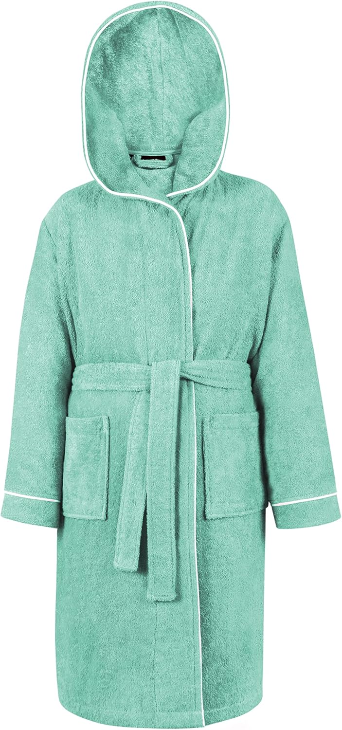 LAYNENBURG Premium Bademantel Kinder & Teenager mit Kapuze - 100% Baumwolle - OEKO TEX Standard 100