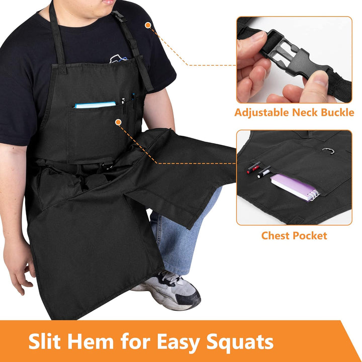 HODRANT BBQ Grill Schürze, Koch Schürzen für Männer mit Taschen und Geschlitztem Saum, Küchen Schürz