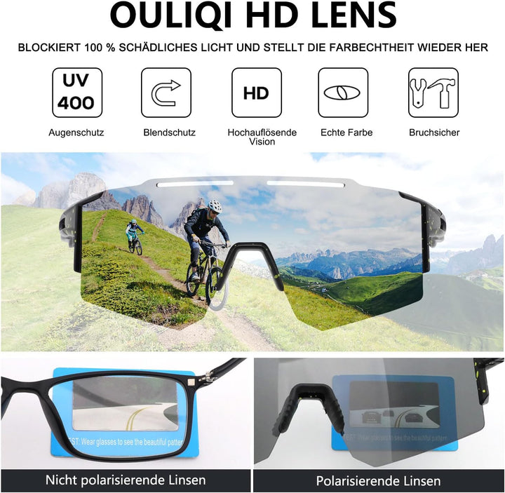 Fahrradbrille Sonnenbrille,Sportbrillen Herren Damen UV400 Sportbrille Schnelle Brille mit 1 oder 3