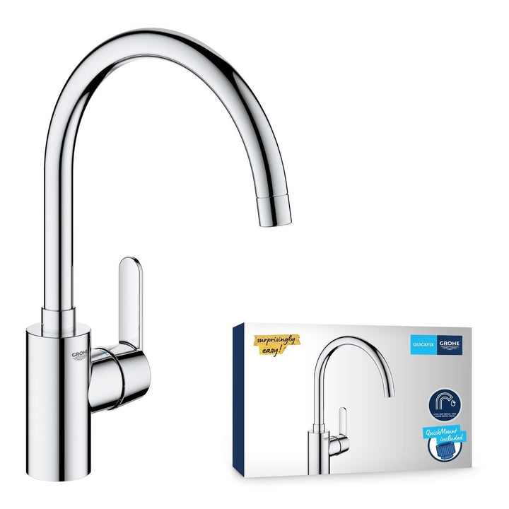 GROHE Get - Einhand-Spültischbatterie (Schwenkbereich wählbar: 0° / 150°, Einlochmontage, flexible A