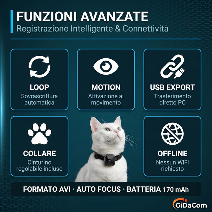 Mini-Kamera, tragbar, Full HD, 1080p, für Hunde und Katzen, Infrarot-Nachtsicht, SD-Aufzeichnung, ve