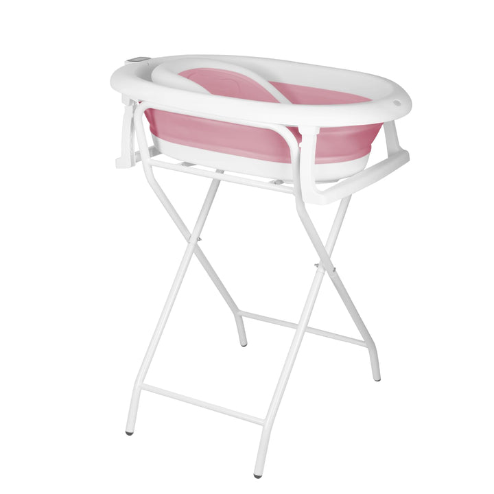 Faltbare Babybadewanne XXL mit Ständer, Sitz und Drainagesystem, 2-in-1 Babybadewanne auf Fuss, falt