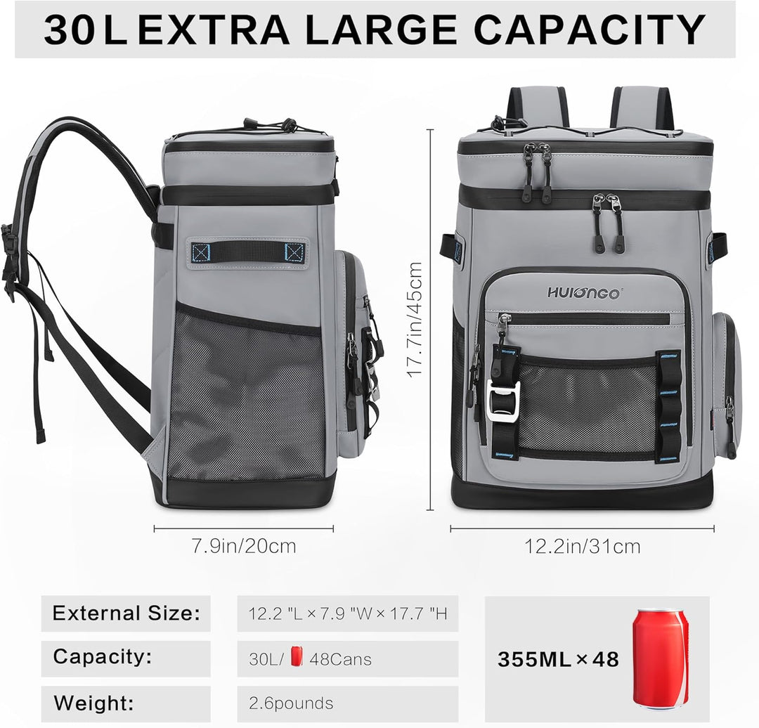 Hulongo Grosser Wasserdichter Isolierter Kühlrucksack Auslaufsicherer Faltbar Kühler Rucksack grey b