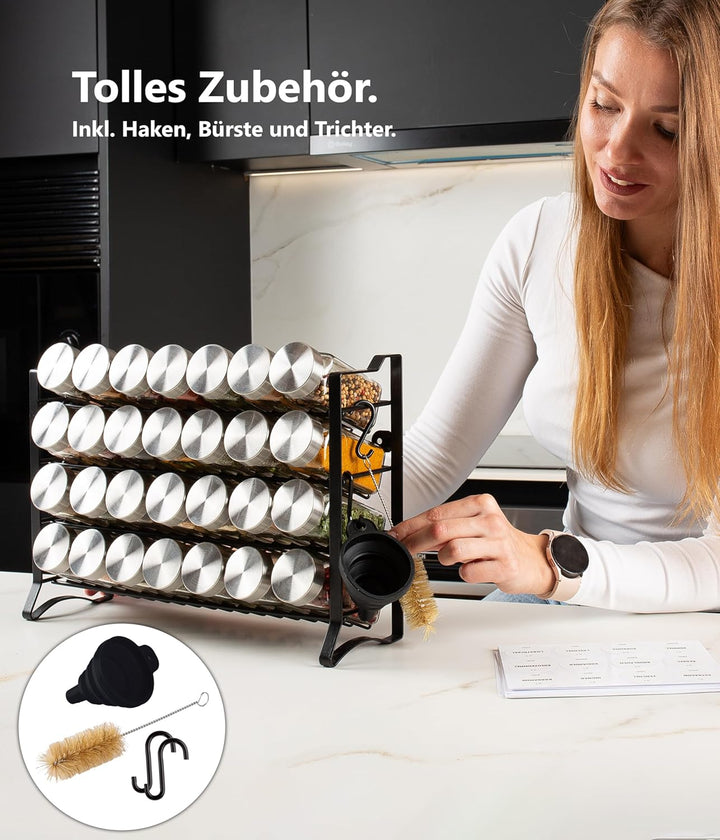 Deco haus® Gewürzregal Stehend & Wand [MIT 28 GLÄSERN & ETIKETTEN] - Gewürz Organizer - Gewürzregal