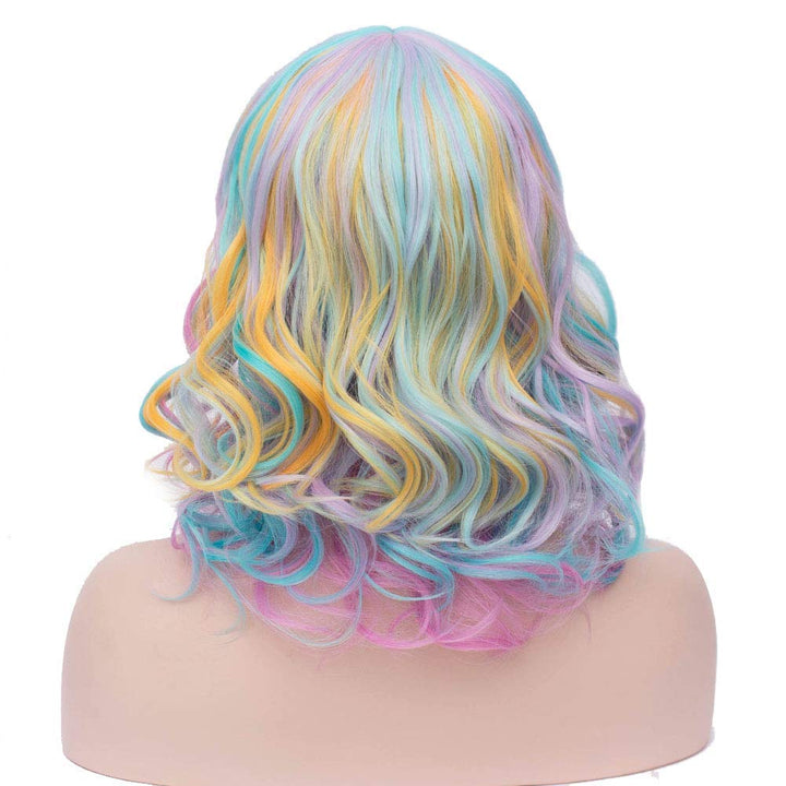 BERON 35,6 cm Regenbogen-Perücke, kurze gewellte Perücke, Regenbogen-Perücken mit Pony, Bob-Perücke,