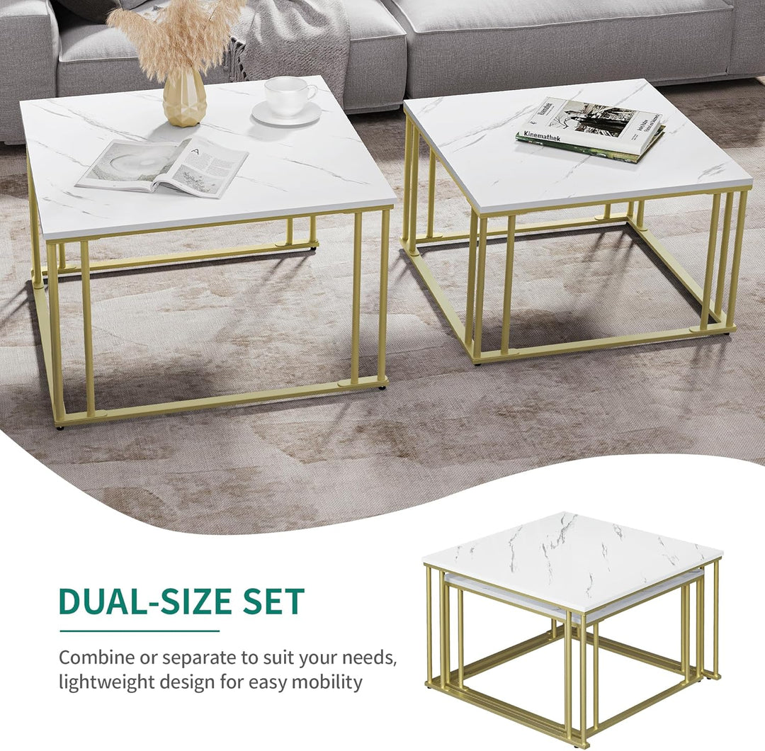 YITAHOME Moderner Couchtisch 2er-Set für Wohnzimmer, weissgraue runde Couchtische aus Holz, Cocktail