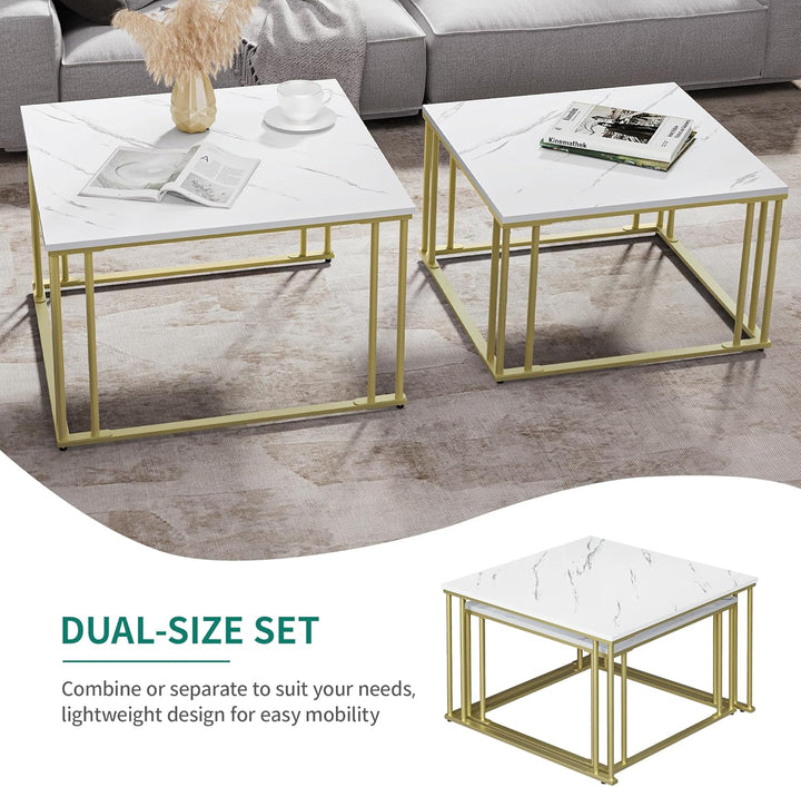 YITAHOME Moderner Couchtisch 2er-Set für Wohnzimmer, weissgraue runde Couchtische aus Holz, Cocktail