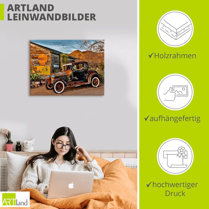 ARTland Leinwandbilder Wandbild Bild auf Leinwand 80 x 60 cm Wanddeko USA Westen Arizona Tankstelle