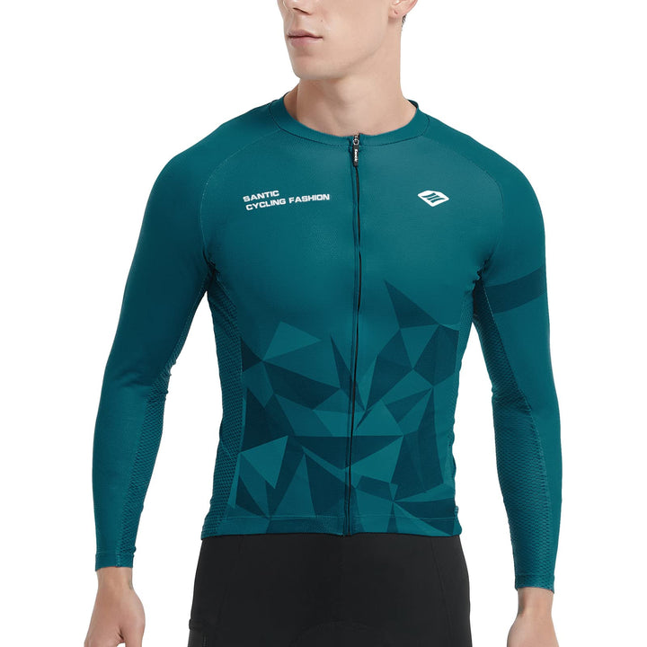 Santic Fahrradtrikot Herren Langarm Radtrikot Fahrradshirt Herren mit Taschen L Grün, L Gr&amp;