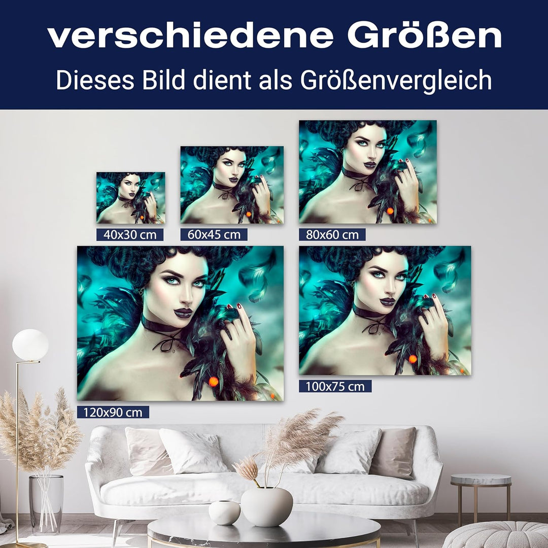 wandmotiv24 Leinwandbild Models, 40x30cm, Querformat, Frau, Federn, Deko, Bilder auf Leinwand, Wandd