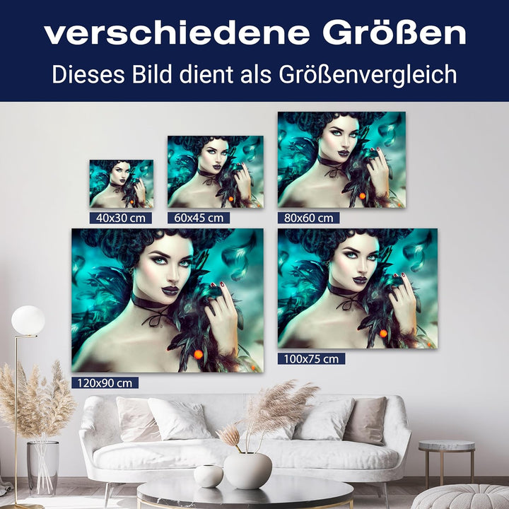 wandmotiv24 Leinwandbild Models, 40x30cm, Querformat, Frau, Federn, Deko, Bilder auf Leinwand, Wandd