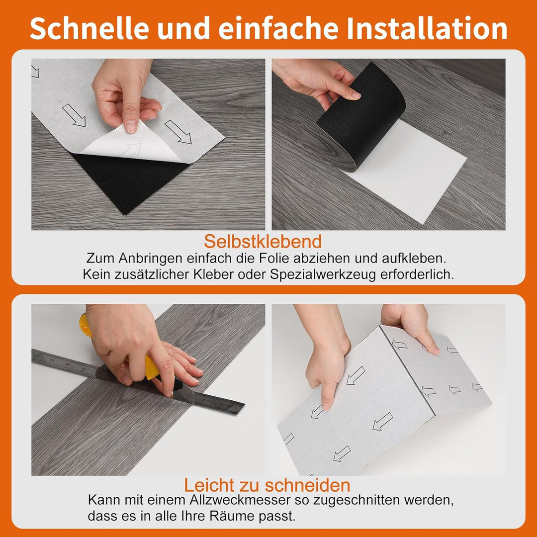Mysflosy Vinylboden Selbstklebend, PVC Bodenbelag holzoptik wasserdicht, Graue Eichenfarbe 15,24cm x