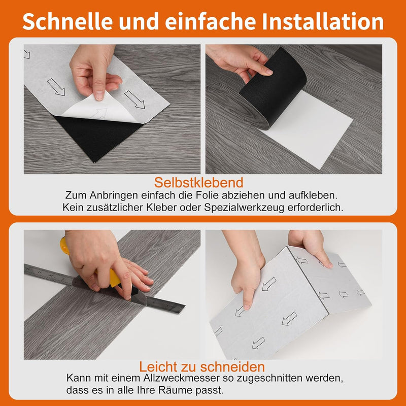Mysflosy Vinylboden Selbstklebend, PVC Bodenbelag holzoptik wasserdicht, Graue Eichenfarbe 15,24cm x