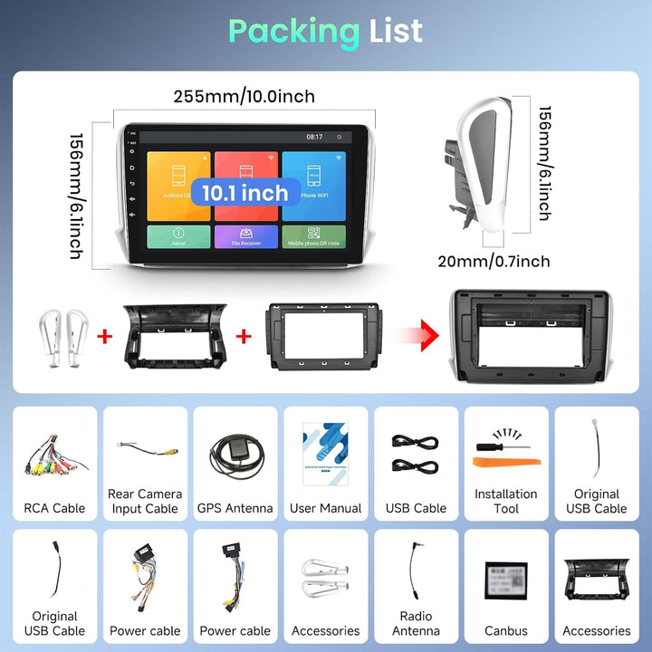 Podofo Autoradio für Peugeot 208/2008 2012-2018, 10.1" Touchscreen Android Radio mit Mirror Link, Bl