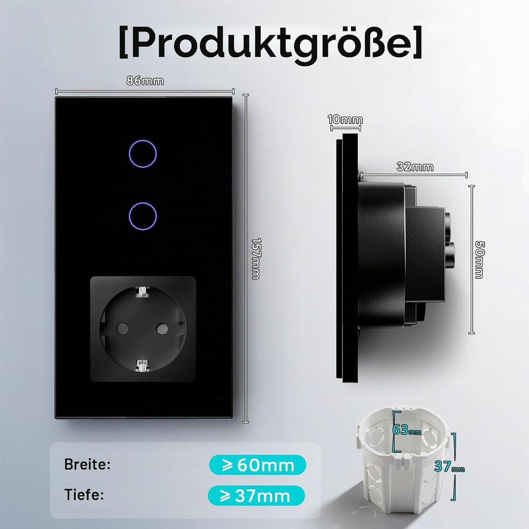BSEED Normal Steckdose mit Smart Alexa Lichtschalter Kompatibel mit Alexa,Google Home, Glas Touchscr