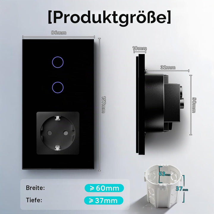 BSEED Normal Steckdose mit Smart Alexa Lichtschalter Kompatibel mit Alexa,Google Home, Glas Touchscr