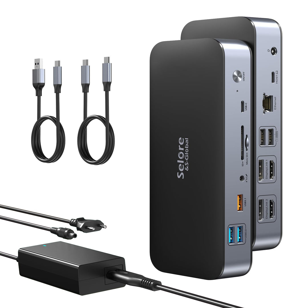 USB C DisplayLink Dockingstation mit 120W Netzteil, 15 in 1 Laptop USB C Dock Dual Monitor mit 2 HDM