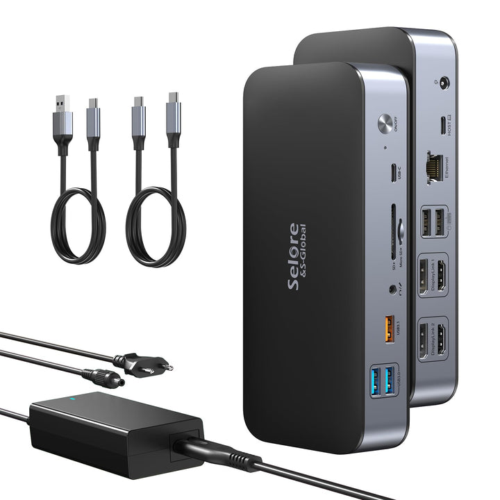 USB C DisplayLink Dockingstation mit 120W Netzteil, 15 in 1 Laptop USB C Dock Dual Monitor mit 2 HDM