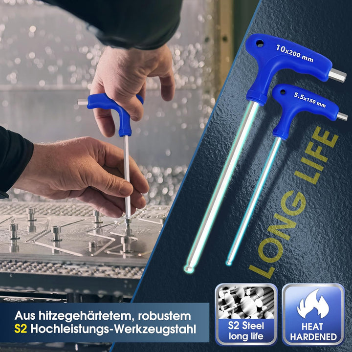 S&amp;R Innensechskantschlüssel Satz HX, S2 Hochleistungsstahl, T-Griff, Kugelkopf, zuverlässiger Korros