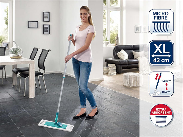 Leifheit Bodenwischer Classic XL microfibre mit integrierter Tuchklemme, 42cm breiter Wischmopp für