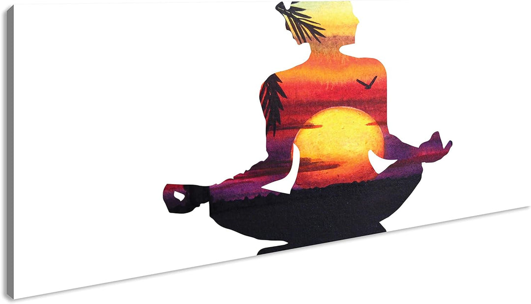 Sonnenstrahlen Meditation Panorama 60x30 cm als Leinwandbild, Motiv fertig gerahmt auf Echtholzrahme