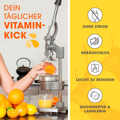 Lumaland Entsafter Set mit Obstständer für max. 6 Orangen | Gusseisen Entsafter mit Orangenständer -